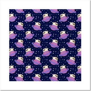 Saturn Space Pug Pattern Posters and Art